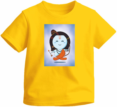 Luv My India Boys & Girls Graphic Print Pure Cotton Regular T Shirt(Yellow, Pack of 1)