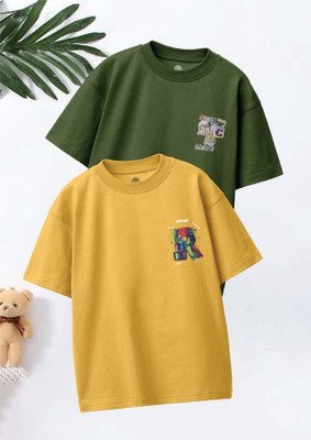 Codez Boys Graphic Print Pure Cotton Oversized T Shirt(Multicolor, Pack of 2)