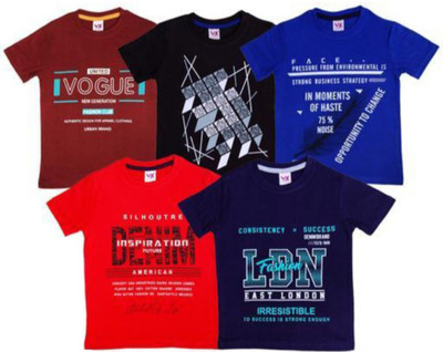 SBN Newlifestyle Boys Printed Pure Cotton Regular T Shirt(Multicolor, Pack of 5)