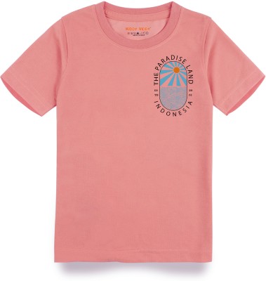 Kiddy Viddy Boys Printed Cotton Blend Regular T Shirt(Pink, Pack of 1)