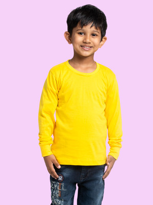 FBAR Boys Solid Pure Cotton Regular T Shirt(Yellow, Pack of 1)