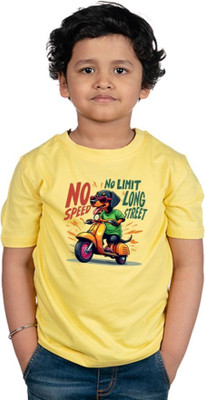 CHOMMBOOKA TREND Boys & Girls Graphic Print Pure Cotton Regular T Shirt(Yellow, Pack of 1)