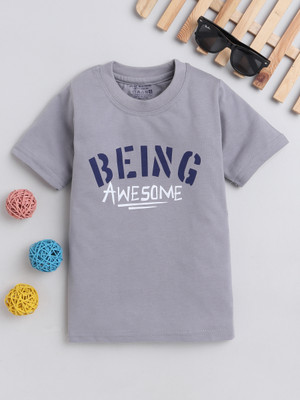Fourfolds Baby Boys & Baby Girls Typography Cotton Blend Regular T Shirt(Grey, Pack of 1)