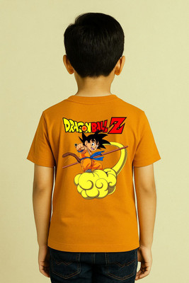 Minsko Boys & Girls Printed Pure Cotton Regular T Shirt(Orange, Pack of 1)