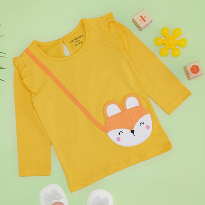 Pantaloons Baby Baby Girls Solid Cotton Blend Regular T Shirt(Yellow, Pack of 1)
