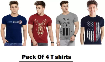 FTC FASHIONS Boys Printed Cotton Blend T Shirt  (Multicolor, Pack Of 4) For Rs. 248 @ 81 %