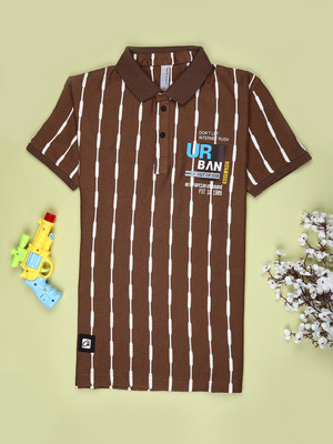 V-MART Boys Striped Cotton Blend Regular T Shirt(Brown, Pack of 1)