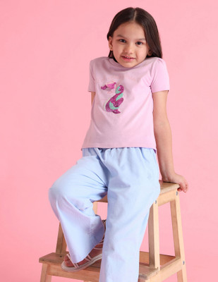 U.S. POLO ASSN. Girls Printed Pure Cotton Regular T Shirt(Pink, Pack of 1)