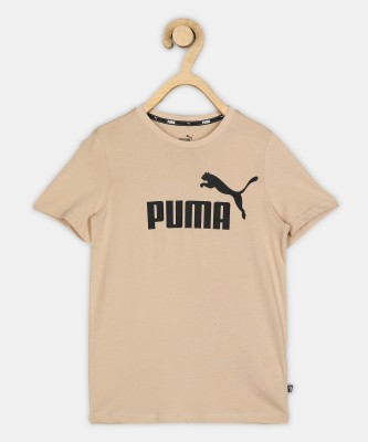 PUMA Boys Typography, Printed Pure Cotton Regular T Shirt(Beige, Pack of 1)