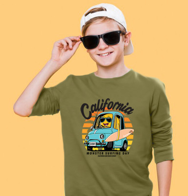 JUGULAR Boys Printed Cotton Blend Regular T Shirt(Light Green, Pack of 1)