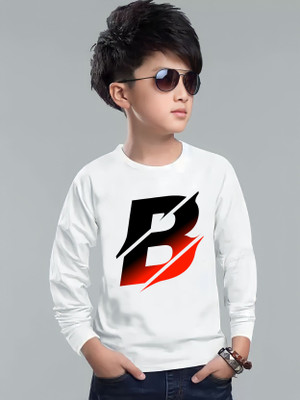 SQF Boys Printed Polyester Regular T Shirt(White, Pack of 1)