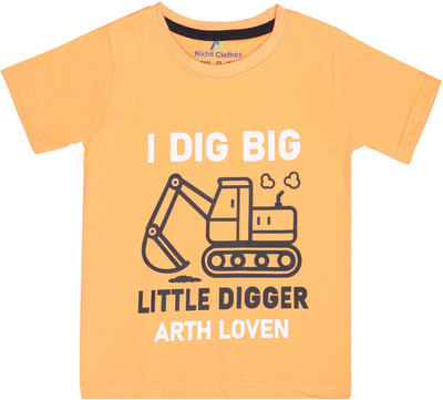 Nikhilcolthes Baby Boys Graphic Print Pure Cotton Regular T Shirt(Orange, Pack of 1)