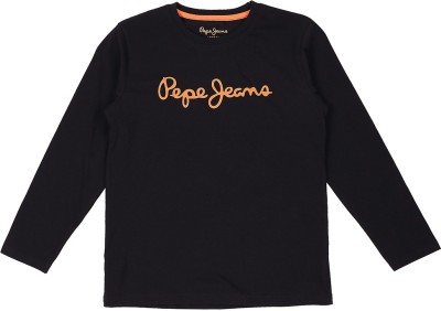 Pepe Jeans Boys Printed Cotton Blend T Shirt(Black, Pack of 1)
