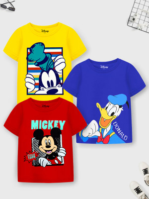 DISNEY BY MISS & CHIEF Boys Cartoon Cotton Blend Regular T Shirt(Multicolor, Pack of 3)