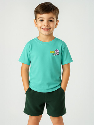 NautiNati Boys Printed Cotton Blend Regular T Shirt(Blue, Pack of 1)