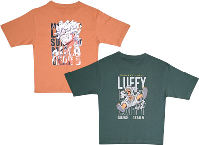 NeuVin Boys & Girls Printed Pure Cotton Regular T Shirt(Brown, Green, Pack of 2)