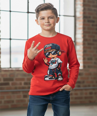 KILLER Boys Printed Pure Cotton Regular T Shirt(Red, Pack of 1)