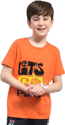 AOOSH Boys Typography Cotton Blend Regular T Shirt(Orange, Pack of 1)