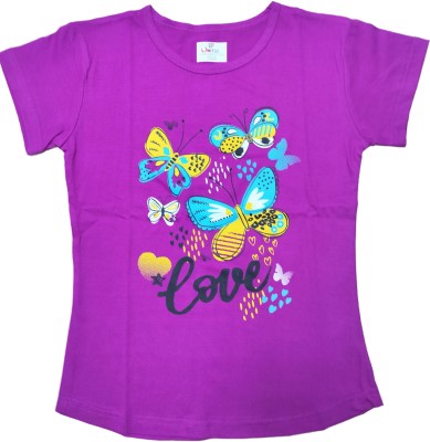 Uniteecotton Baby Girls Printed Pure Cotton Regular T Shirt(Purple, Pack of 1)