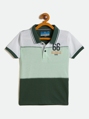 DUKE Boys Colorblock Cotton Blend Slim T Shirt(Green, Pack of 1)