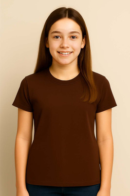 Belive in Yourself Girls Solid Polyester Regular T Shirt(Brown, Pack of 1)