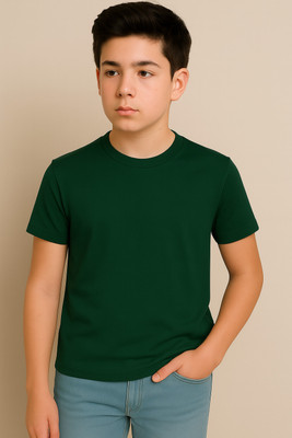 NOW OR NEVER Boys Solid Polyester Regular T Shirt(Green, Pack of 1)