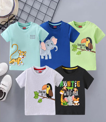 Cute N Tight Baby Boys & Baby Girls Printed Cotton Blend Regular T Shirt(Multicolor, Pack of 5)
