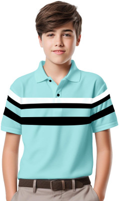 Kiddy Viddy Boys Striped Cotton Blend Regular T Shirt(Blue, White, Pack of 1)