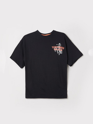 MAX Boys Solid, Printed Pure Cotton Regular T Shirt(Black, Pack of 1)