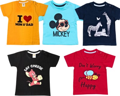 CHIRUK Baby Boys & Baby Girls Printed Pure Cotton Regular T Shirt(Multicolor, Pack of 5)