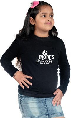 CHOMMBOOKA TRENDING Girls Graphic Print Cotton Blend Regular T Shirt(Black, Pack of 1)
