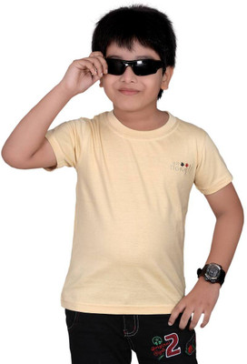 dongli Boys Solid Cotton Blend Regular T Shirt(Beige, Pack of 1)