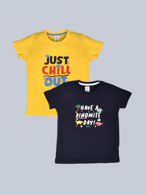 LUX cozi Boys Printed Pure Cotton Regular T Shirt(Multicolor, Pack of 2)