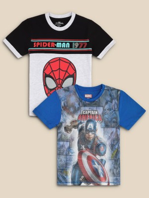 Marvel Comics By Kidsville Boys Printed Pure Cotton T Shirt(Multicolor, Pack of 2)