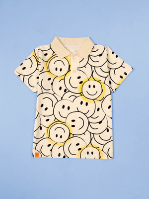 KiddoPanti Boys Graphic Print Pure Cotton Regular T Shirt(Beige, Pack of 1)