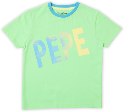 Pepe Jeans Boys Typography Pure Cotton Regular T Shirt(Green, Pack of 1)
