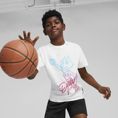 PUMA Boys Printed Pure Cotton Oversized T Shirt(White, Pack of 1)