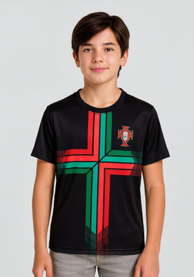 BUGOAT Boys & Girls Printed Polyester Regular T Shirt(Black, Pack of 1)