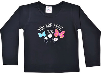 TRIKIBELLY Baby Boys & Baby Girls Printed Cotton Blend Regular T Shirt(Black, Pack of 1)
