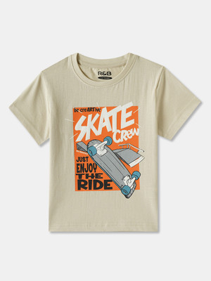 R&B Boys Graphic Print Pure Cotton Regular T Shirt(Beige, Pack of 1)