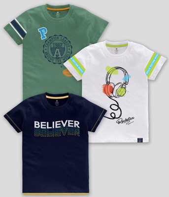 Codez Boys Printed Cotton Blend Regular T Shirt(Multicolor, Pack of 3)
