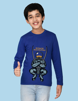 Nusyl Boys Printed Cotton Blend Regular T Shirt(Blue, Pack of 1)