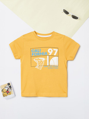 MAX Boys Printed Pure Cotton Regular T Shirt(Yellow, Pack of 1)