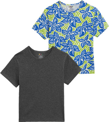 TOTCO Boys & Girls Solid, Printed Pure Cotton Regular T Shirt(Multicolor, Pack of 2)