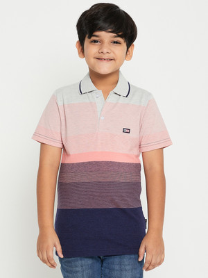 First Krush Boys Striped Cotton Blend Regular T Shirt(White, Pack of 1)