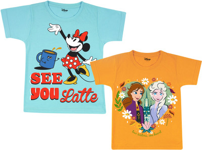 DISNEY BY MISS & CHIEF Girls Printed Cotton Blend Regular T Shirt(Multicolor, Pack of 2)