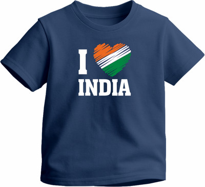 Luv My India Boys & Girls Graphic Print Pure Cotton Regular T Shirt(Blue, Pack of 1)