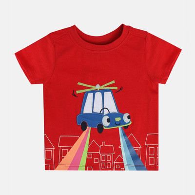 MINI KLUB Baby Boys Printed Pure Cotton Regular T Shirt(Red, Pack of 1)