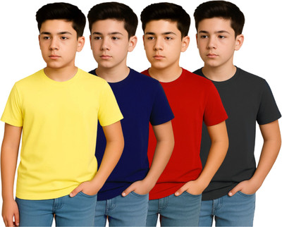 Belive in Yourself Boys Solid Elastane Regular T Shirt(Multicolor, Pack of 4)
