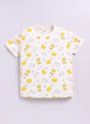 LITTLE NINJA Baby Boys Cartoon Pure Cotton Regular T Shirt(Beige, Pack of 1)